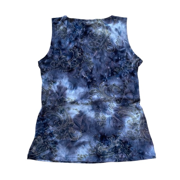 Vintage 90s Y2K 2000s Blue Paisley Print V Neck Sleeveless Top Large - Picture 2 of 4